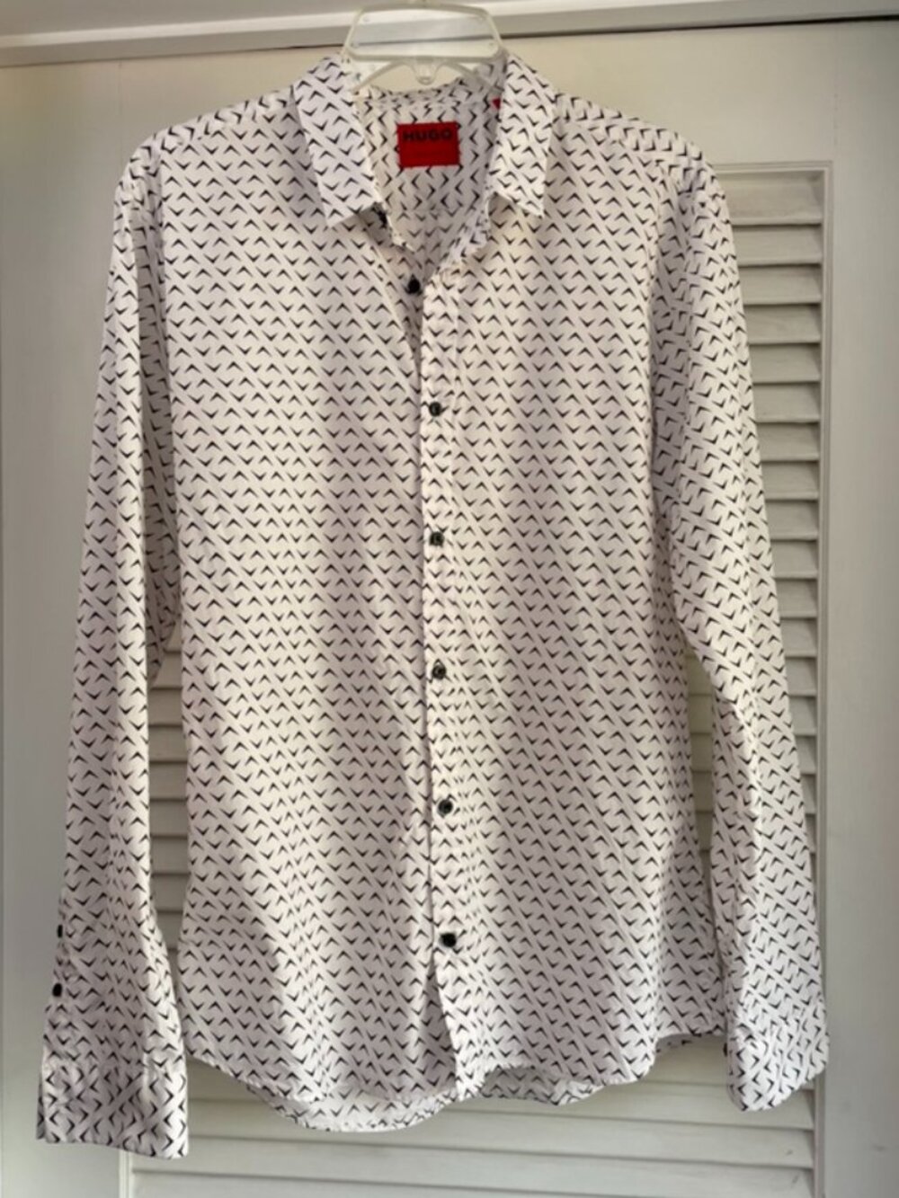 HUGO Hugo Boss Men's Ero3-W Extra Slim Fit Button Up Shirt Geometric Print Sz L